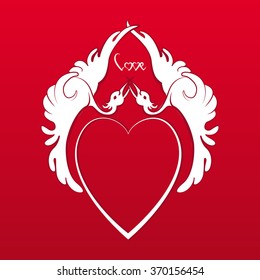 Romantic frame. Heart with two birds. Background for your artworks. 