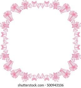 Romantic frame with hearts and gifts. Vector illustration.