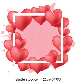 Romantic frame with love hearts with watercolor background for love card
