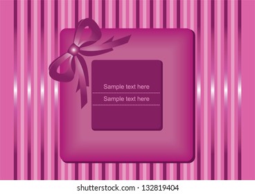 romantic frame with pink bow on striped background