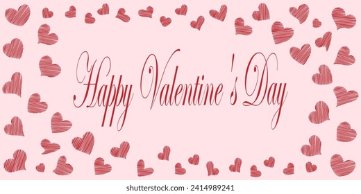 Romantic frame template with hearts. Layout for Valentine's Day greeting card, wedding invitation. Vector illustration