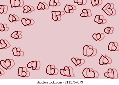 Romantic frame for Valentines day. Cute heart shape made of little hearts. Bright red color to illustrate love