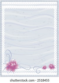 A romantic framed background with lace and lotus flowers.