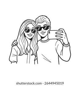 Romantic or friendship themed couple or object in hand-drawn style – Vector Illustration