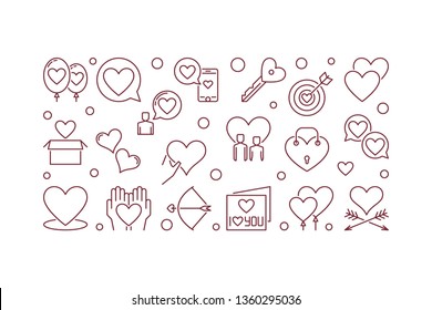Romantic friendship vector concept horizontal illustration in outline style