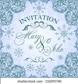 Romantic frosty vintage invitation for winter wedding