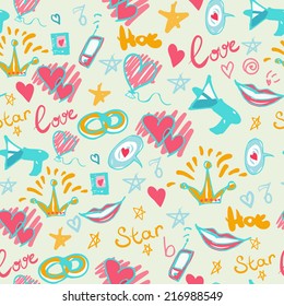 Romantic funky pattern. Vector illustration.