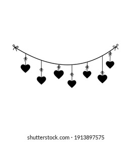 romantic garland with abstract hearts, vector illustration, decor, decoration, print, wedding, valentine's day