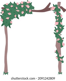 Romantic gate with garland semi flat color vector object. Item on white. Rustic wedding decoration for reception isolated modern cartoon style illustration for graphic design and animation