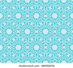 romantic geometric floral seamless pattern. Vector illustration. For modern interior design, fashion textile print, wallpaper, decor panel. blue color