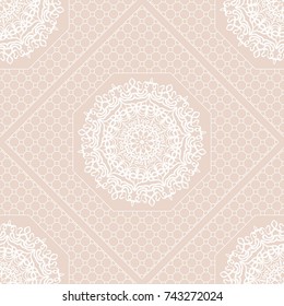 Romantic geometric floral seamless pattern. Vector illustration. For modern interior design, fashion textile print, wallpaper, decor panel
