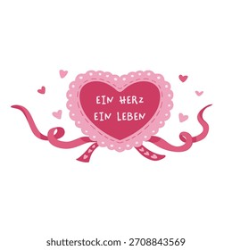 Romántico alemán "Ein Herz Ein Leben" corazón con borde de encaje e ilustración de lazo de cinta