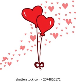 Romantic Gesture: Captivating hand-drawn heart balloon amidst red hearts, forming a delightful vector on a white backdrop. Perfect for expressing love and affection in your designs.