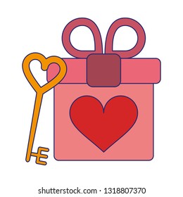 romantic gift box and love key blue lines