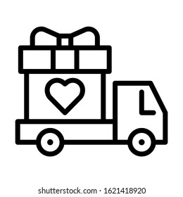 Romantic gift delivery icon. Simple design. Line vector. Isolate on white background.