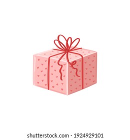 Romantic gift hand drawn vector illustration. Valentines  day present with ribbon and bow