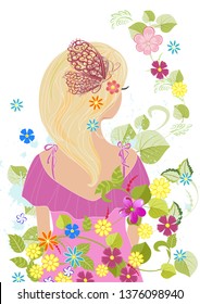 romantic girl with blond hair in flowers for your design