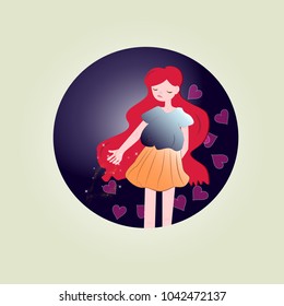  Romantic girl with red hair. Vector illustration.