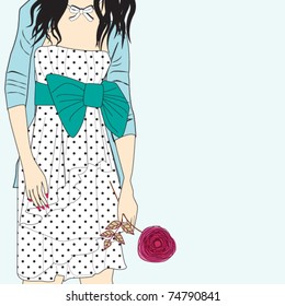 Romantic girl with rose, card for life events (birthday, graduation party,invitation,wedding etc)