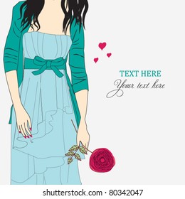 Romantic girl with rose, card for life events (birthday, graduation party,invitation,wedding etc)