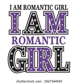 romantic girl vector illustration - editable - for girl shirt