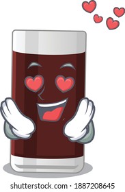 Romantic  glass of chocolate cartoon character has a falling in love eyes. Vector illustration