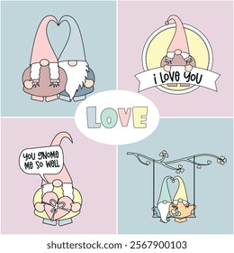 Romantic Gnome Clipart – Perfect for Valentine's Day Designs. Celebrate love with this adorable romantic gnome clipart set! 