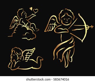 Romantic Gold Cupid Valentine Silhouette Symbol