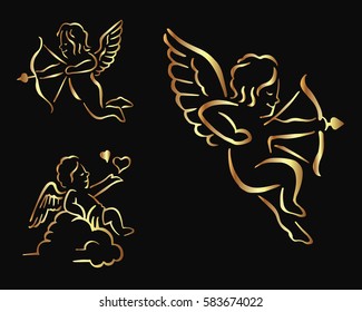Romantic Gold Cupid Valentine Silhouette Symbol