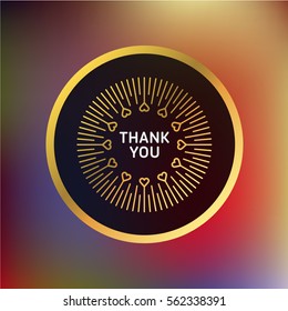 Romantic golden minimal logo in circle frame. Happy Valentines Day. Vintage Design Element on blurred color background