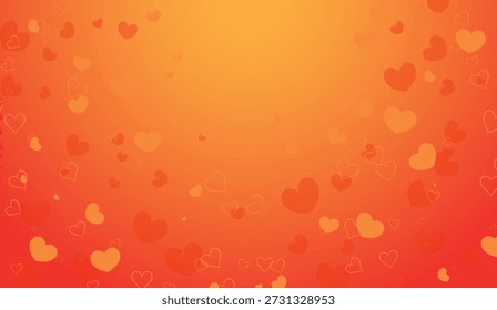 Romantischer Farbverlauf-Hintergrund mit Herzformen in warmem Rot und Orange, Valentinstag-Hintergrund, Feiertage-Hintergrund