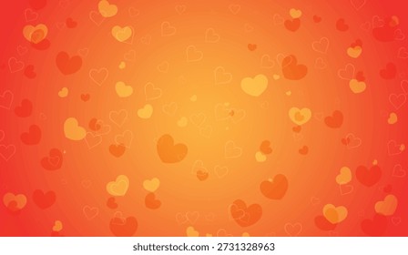 Romantischer Farbverlauf-Hintergrund mit Herzformen in warmem Rot und Orange, Valentinstag-Hintergrund, Feiertage-Hintergrund