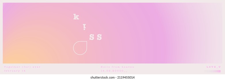 Romantic gradient background pattern in modern trendy style. Colorful blurred valentine day backdrop lovely decoration. Pink and yellow abstract asian love gradient. Kiss text typography. Vector.