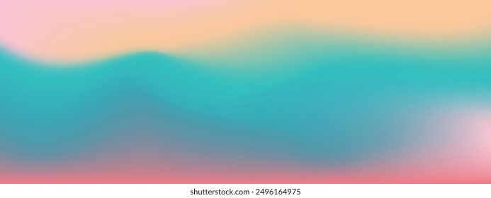 Romantic gradient rainbow color texture. Pink, beige, cyan blue, turquoise color. Pastel colored wide horizontal vector banner. Blurred rainbow gradient background. Simple soft light colorful backdrop