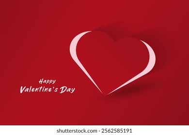 A romantic graphic with a bold red background, a hollow white heart outline, and Happy Valentines Day written in a soft, elegant font on the right.