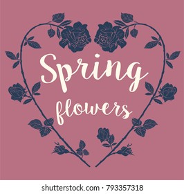 romantic graphic with heart and flowers for girls apparels