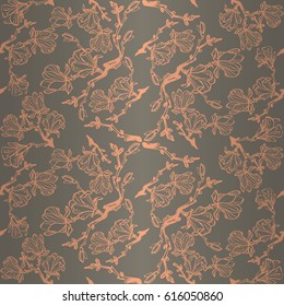 Romantic gray ornamental seamless pattern in chinese floral style. Plain puzzle repeatable backdrop. Contemporary design.