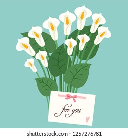 Romantic greeting card with a bouquet of flowers. Vector illustration.
