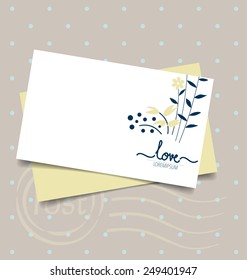 Romantic greeting card design with flower background. Vector Illustration.
