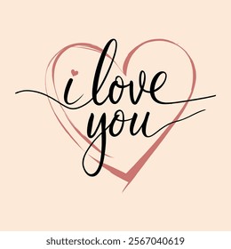 A romantic greeting card design a large and soft pink heart on a light beige background