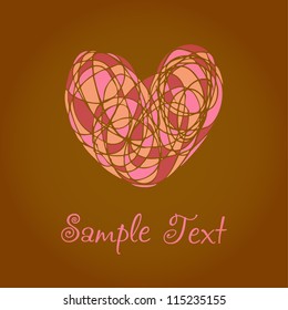 Romantic greeting card with doodle colorful heart and sample text. Template for design and decoration with hand drawn illustration