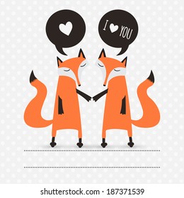 Romantic greeting card with fox. I love you.