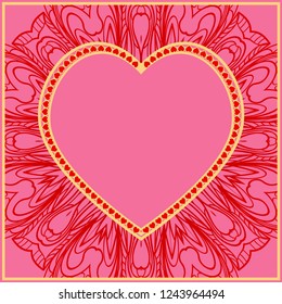 Romantic Greeting card with heart and floral ornament. Template For Valentine's Day. Design for card, paper, party, print