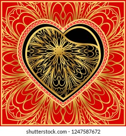 Romantic Greeting card with heart and floral ornament. Template For Valentine's Day. Design for card, paper, party, print