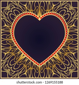 Romantic Greeting card with heart and floral ornament. Template For Valentine's Day. Design for card, paper, party, print