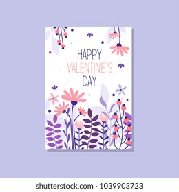 Romantic greeting card with the inscription Happy Valentines day, trendy elegant postcard vector Illustration, design element with decorative flowers