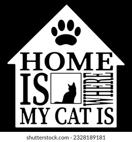Romantic greeting card with quote about home." Home is where my cat is".