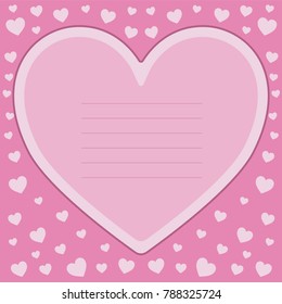 Romantic greeting card with a Valentine's day. Vector illustration. Hearts on a pink background.