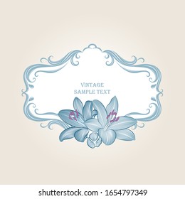Romantic greeting frame with lily flowers  on a background of peas. Element for creativity and design.