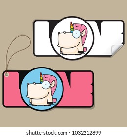 Romantic greeting set. Vector elements with lovely unicorn characters.